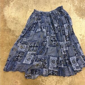 Bohemian Blue and Gold Patterned Scarf maxi skirt gypsi boho flowy